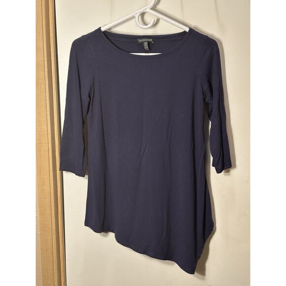 Eileen Fisher Asymmetrical 3/4 Sleeve Tunic T-Shirt Crew Neck Blue Size XXS TTP - Picture 1 of 12